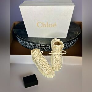 Chloe Beige Lace High-Top Sneakers